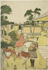 武藏坊本庆在戏剧《堀川游知之祖浮世绘》中将被俘虏的户佐保昭顺带到义经面前 作者 胜川俊章