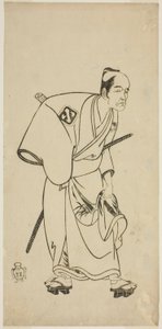 1768 年七月在中村剧场演出的《歌舞伎荻》（Ayatsuri Kabuki Ogi）中饰演平手一卫门的演员岚大藤八一世 作者 胜川俊章