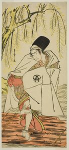 1781 年 11 月在森田剧场演出的话剧《咲香濑雪之宫之野》中饰演伪装成白鹭之灵的神官五之助的演员万户光五郎一世 作者 胜川俊章