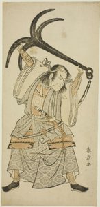 演员市川团十郎四世在话剧《义经的千樱（义经胜本樱）》中饰演平之友守，在 "拿着锚的友守（伊狩友守）"场景中伪装成东海谷金平。 作者 胜川俊章