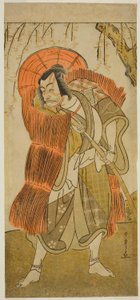 1777 年 3 月在市村剧院演出的戏剧《月泉春はぐろも曾我》中饰演伪装成乞丐的 Akushichibyoe Kagekiyo 的演员 Ichikawa Danjuro V 作者 胜川俊章