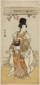 1777 年 11 月在中村剧场演出的戏剧《正仓院神栗之初行》中饰演宫廷侍从庄平田贞守的演员市川门之助二世 作者 胜川俊章