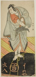 1781 年 11 月在中村剧场演出的话剧《四天王砺石》中饰演朝圣者角山的演员市川门之助二世 作者 胜川俊章