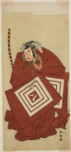 1774 年 11 月在市村剧场演出的话剧《智护樱珠山金》中饰演八尾丸的演员市川遥藏二世 作者 胜川俊章