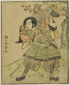 1770 年 11 月在中村剧场演出的话剧《妙音菊伊豆之纪》中饰演梶原元太的演员 Ichimura Uzaemon IX（？ 作者 胜川俊章