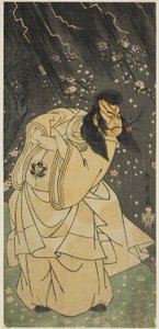 1768 年 8 月在市村剧场演出的《菅原登州天乐神》中饰演菅庄的演员市村右左卫门九世 作者 胜川俊章