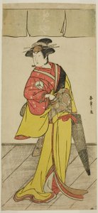 1789 年第四个孟夏在市村剧场演出的戏剧《鲤鱼之游》（Koi no Yosuga Kanagaki Soga）中饰演大须和的演员岩井半四郎（Iwai Hanshiro IV）。 作者 胜川俊章