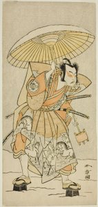 1772 年 11 月在森田剧场演出的《伊豆五代目柴之干支》中饰演梶原元太鹿儿木的演员中村朱藏二世 作者 胜川俊章