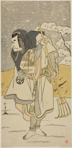 1777 年 11 月在市村剧场演出的话剧《Chigo Torii Tobiiri Kitsune》中扮演伪装成朝圣者的 Akugenda Yoshira 的演员 Nakamura Nakazo I 作者 胜川俊章