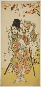 1779 年 11 月在盛田剧院演出的《Uta Kurabe Tosei Moyo》一剧中饰演王室仆人胜平的演员中村中藏一世 作者 胜川俊章