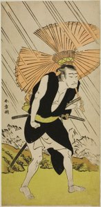 1776 年五月在中村剧场演出的话剧《金德本中村》中饰演小野贞九郎的演员中村中藏一世 作者 胜川俊章