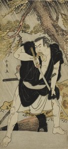 演员中村仲三（Nakamura Nakazo I）在市村剧场演出的话剧《金德本忠村》中饰演小野贞九郎（Kanadehon Chushingura，6 月演出）。