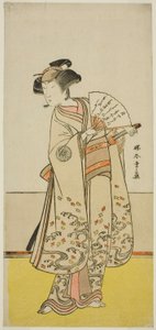 1775 年正月在森田剧场（？）上演的《志田由栗社贺来曾我》中饰演大矶之鸟的演员中村能代（？ 作者 胜川俊章