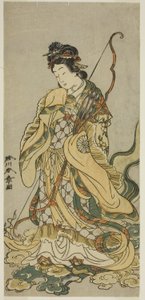 十一月在森田剧场上演的戏剧《Onno Aruji Hatsuyuki no Sekai》中饰演江之岛神仙 Benzaiten 的演员中村野雄一世，约 1773 年（彩色木刻版画；细工本） 作者 胜川俊章