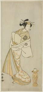 在《松枫影图》中饰演歌妓高尾之魂的演员中村野志雄（Nakamura Noshio I），该剧第二部分的最后一幕--"松枫影图 "中的庄严舞蹈。
