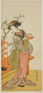 1777 年正月在中村剧场演出的话剧《ちょうすずり青柳曾我》中饰演女招待大竹的演员中村富十郎一世 作者 胜川俊章