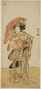 1777 年 11 月在市村剧场上演的话剧 "Chigo Torii Tobiiri Kitsune "中饰演乌巴嘎达岳山雌狐的演员中村富十郎一世 作者 胜川俊章