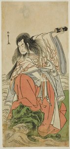 1780 年 11 月在中村剧场演出的《北海道西木之若鹰》中饰演退位天皇肃德的演员小野江松介一世 作者 胜川俊章