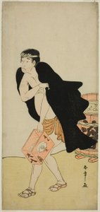 1780 年十一月在中村剧场演出的《风车西木之若鹰》一剧中饰演轿夫五平的演员小野江松介一世 作者 胜川俊章