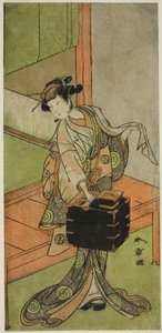 1772年2月在森田剧场上演的戏剧《Kosode-gura no Tekubari》中饰演伪装成理发师的宫城野的演员山下金作二世（？） 作者 胜川俊章