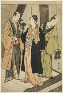 演员 Ichikawa Monnosuke II（左）、Iwai Hanshiro IV（中）和 Iwai Karumo（？ 作者 胜川俊章