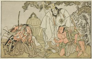 演员中岛三右卫门二世饰演荒卷三美四郎（右）、松本小四郎二世饰演大友之山（中）、市川团藏三世饰演韩屋五郎（左），在第十一届日本戏剧节中在中村剧场演出的话剧《国之花小野之五味寺》中饰演荒卷三美四郎（右）、松本小四郎二世饰演大友之山（中）、市川团藏三世饰演韩屋五郎（左）。 作者 胜川俊章