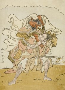 勇士大森彦吉背负女妖，约 1772 年（彩色木刻版画；chuban）。 作者 胜川俊章