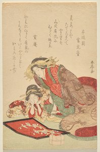 宫女和学徒观看贝壳屏风