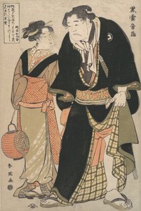 演员吉泽雅美二世在舞台下扮演摔跤手黑云翁佐，1770-1820。