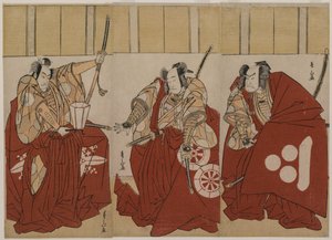 在《四大天王》中饰演卜部宿岳的市川门之助二世、饰演碓井贞光的大野江松介一世以及饰演渡边纲的中村中藏一世，他们都装扮成守夜人。 作者 胜川顺山