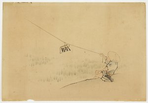 农夫与鸟拍手放风筝，ca。 1850（纸上的墨水和颜色） 作者 北斋葛饰（学校）