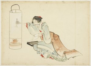 调整灯的女士，约1815年至1849年（纸上的墨水和颜色） 作者 北斋葛饰（学校）