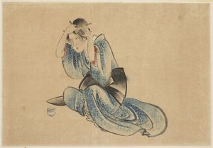 女士坐在她的洗手间 作者 北斋葛饰（学校）