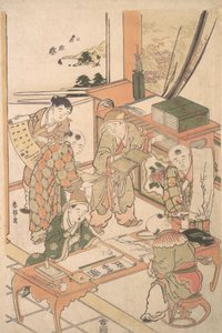 中国男孩学习写作和绘画，约1785年。 作者 葛饰北斋