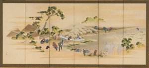 乡村风景和富士山，一对之一，江户时期，约1830-1832。 作者 葛饰北斋
