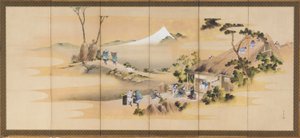 乡村风景和富士山，一对之一，江户时期，约1830-1832。 作者 葛饰北斋