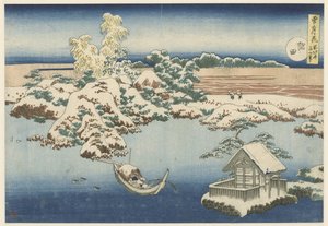 雪中的隅田川
隅田（物体上的标题）
雪、月和花（系列名称）
濑户上花（物体上的系列名称） 作者 葛饰北斋