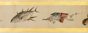 详细的手卷与杂项图像，江户时代，1839墨水和纸上的颜色 作者 葛饰北斋