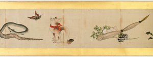 详细的手卷与杂项图像，江户时代，1839墨水和纸上的颜色 作者 葛饰北斋
