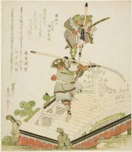 宇治桥上津井净明与市来喜对战的祭祀花车 作者 葛饰北斋
