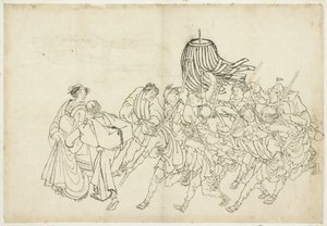 消防员游行到他们的节日，1615-1868年（纸上墨水） 作者 葛饰北斋