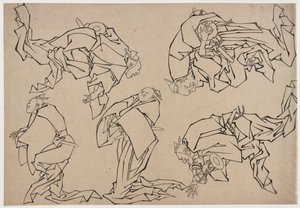 五个音乐家打鼓，18世纪末至19世纪初。 作者 葛饰北斋