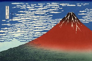 富士山，天气晴朗的山脉，摘自《富士山36景》，酒吧。 1831年 作者 葛饰北斋