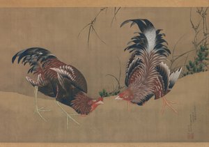 Gamecocks，建于1838年。 作者 葛饰北斋
