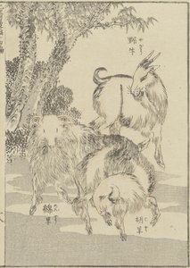 山羊，c。 1840年（木版画） 作者 葛饰北斋
