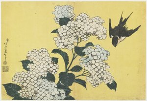 绣球花和燕子，c。 1832 作者 葛饰北斋