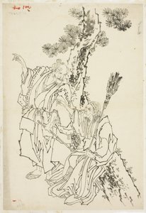 乔和乌巴；高砂市的主题1815-49（纸上墨水） 作者 葛饰北斋