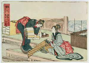 1803年后的系列“东海道公路五十三站”中的挂川（彩色木版画） 作者 葛饰北斋