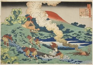 护士解诗一百首》系列中的柿本人麿（Kakinomoto Hitomaro）。 作者 葛饰北斋