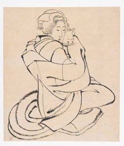 抱着猫的女士，江户时期，约1810年代。 作者 葛饰北斋